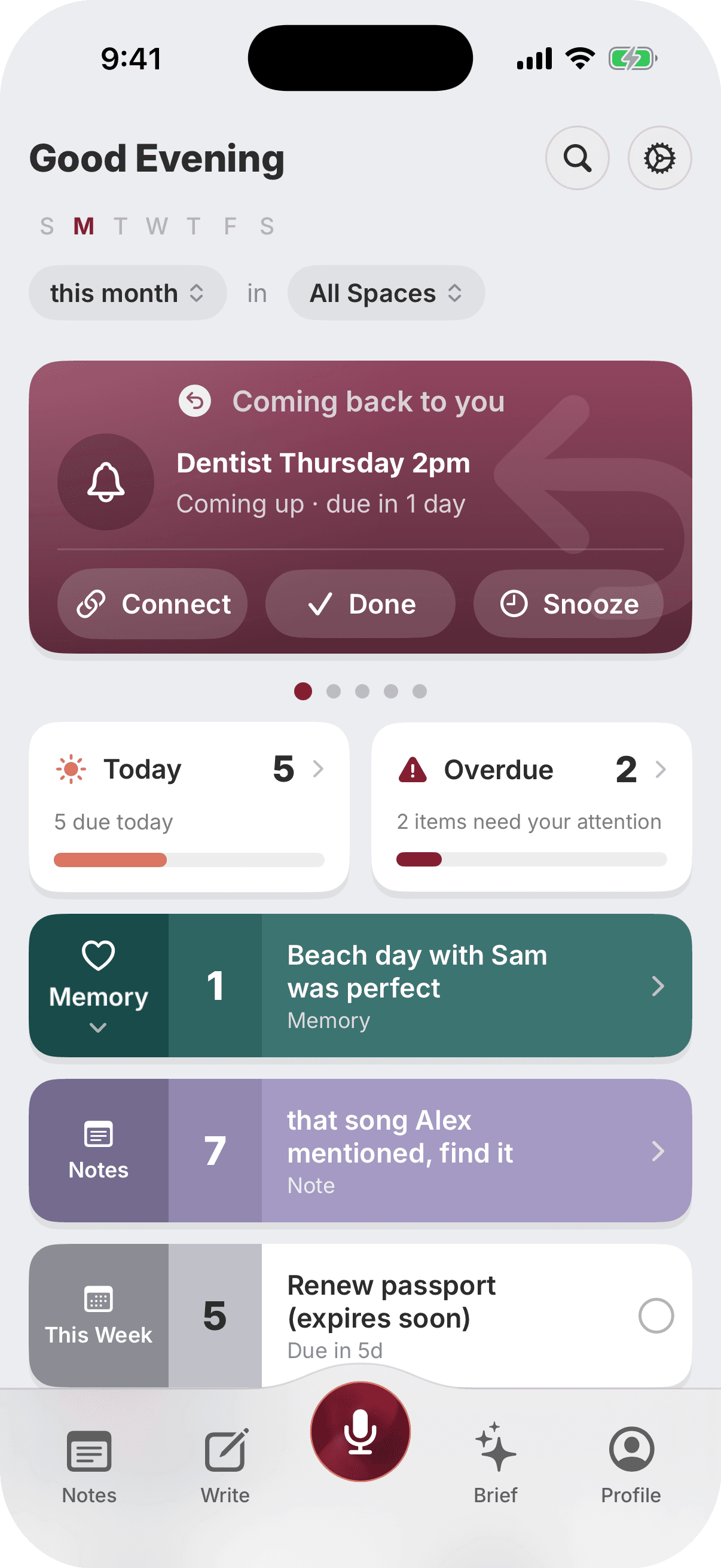 Pomnote Your day screen