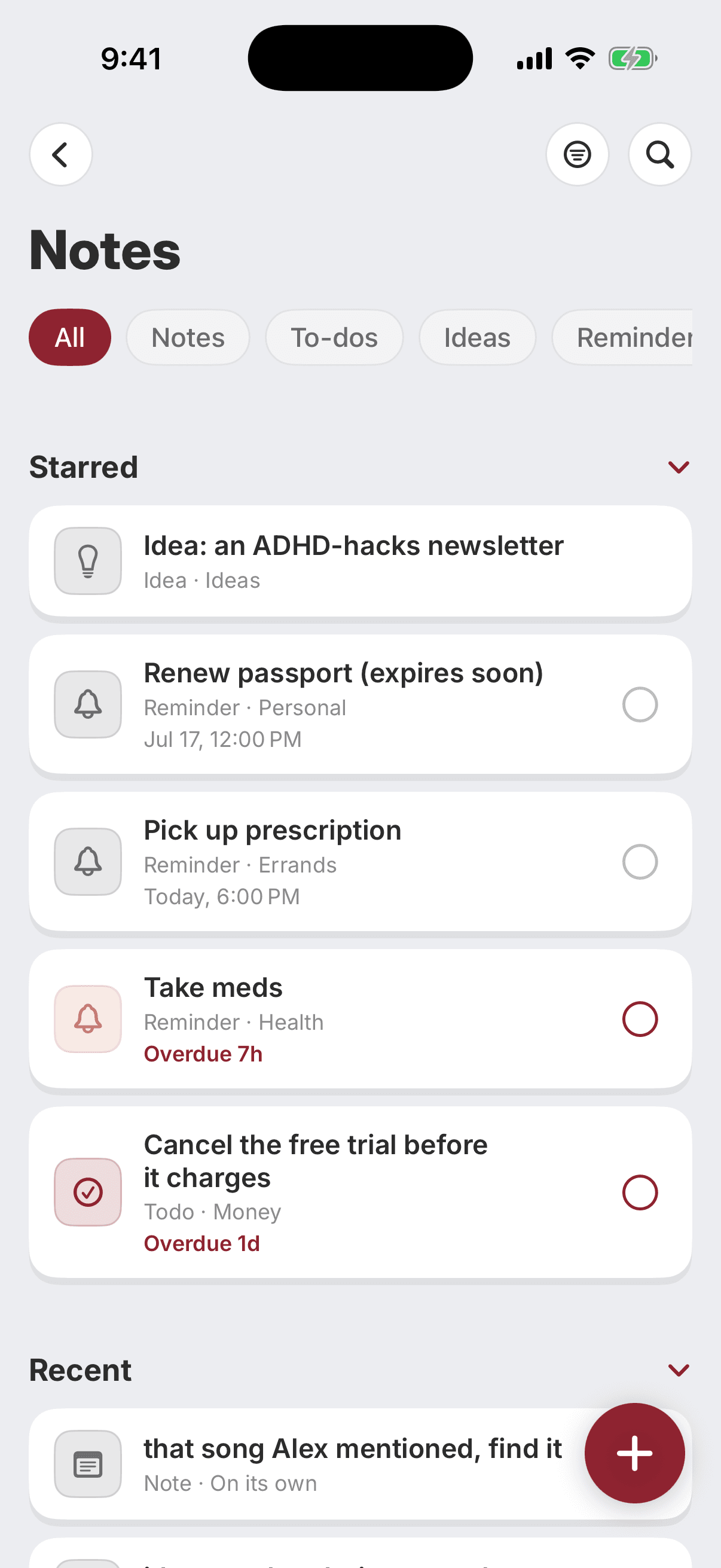 Pomnote Your notes screen